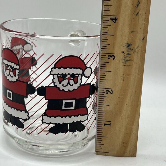 Vintage 2 Luminarc Red Stripe Santa Claus Christmas Mugs Coffee Holiday St Nick - Picture 8 of 12
